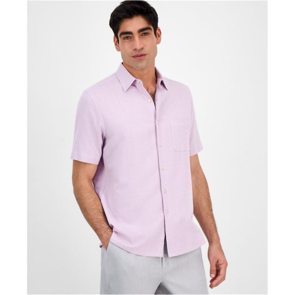 Club Room Mens Silk Blend Button Up Shirt, Purple, S Neck, DM